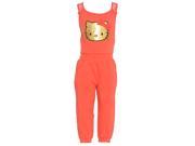 Hello Kitty Little Girls Coral Gold Glitter Applique Lace Detail Romper 5