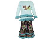 AnnLoren Baby Girls Blue Brown Raccoon Applique Flared Pants Outfit 24M