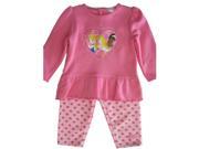 Disney Little Girls Pink Princess Heart Ruffled 2 Pc Pants Set 2T