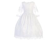 Lito Little Girls White Embroidered Tulle Tea Length Communion Dress 6