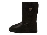 L Amour Girls Black Sequin Gemstone Flower Applique Boots 4 Kids