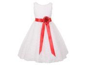 Little Girls White Red Sash Sleeveless Rosette Special Occasion Dress 2