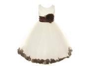 Little Girls Ivory Brown Petal Adorned Satin Tulle Flower Girl Dress 2T
