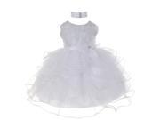 Baby Girls White Organza Rhine studs Bow Sash Flower Girl Dress 18M