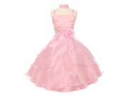 Little Girls Pink Cascade Overlaid Studded Waist Flower Girl Dress 6