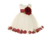 Baby Girls Ivory Burgundy Petal Adorned Satin Tulle Flower Girl Dress 18M
