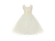 Little Girls Ivory Tulle Organza Rosette Bodice Flower Girl Dress 4