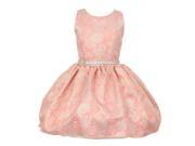 Little Girls Coral Jacquard Shiny Print Beaded Belt Flower Girl Dress 4