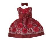 Baby Girls Burgundy Sequin Floral Embroidery Flower Girl Christmas Dress 24M