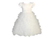Lito Little Girls White Satin Ruffle Organza Sequin Tea Length Communion Dress 6
