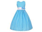 Little Girls Turquoise White Polka Dot Allover Bow Accented Easter Dress 2T