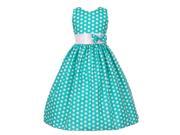 Big Girls Teal White Polka Dot Allover Bow Accented Easter Dress 10