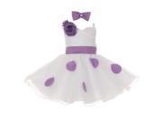 Little Girls White Purple Polka Dots Bow Organza Flower Girl Dress 3T