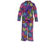 Little Girls Light Purple Heart Allover Print Button 2 Pc Pajama Set 2T