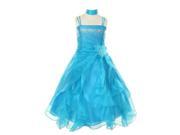 Cinderella Couture Little Girls Turquoise Crystal Organza Cascade Ruffle Dress 4