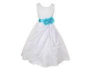Big Girls White Turquoise Bridal Dull Satin Sequin Flowers Occasion Dress 14