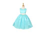 Cinderella Couture Big Girls Blue White Polka Dot Belted Occasion Dress 12