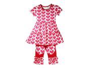 Little Girls White Hot Pink Hearts Trim Ruffle Pants Outfit Set 6