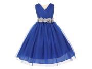 Big Girls Royal Blue Silver Chiffon Flowers Tulle Junior Bridesmaid Dress 8
