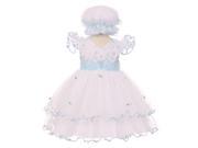 Baby Girls Blue Floral Embroidery Jewel Ruffle Bonnet Flower Girl Dress 12M