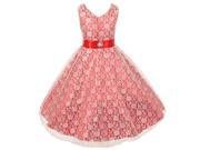 Little Girls Red Lace Overlay Satin Brooch Sash Special Occasion Dress 6
