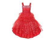 Big Girls Red Rhinestone Star Organza Pick Up Junior Bridesmaid Dress 8