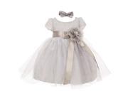 Baby Girls Silver Organza Lace Taffeta Embroidered Floral Christmas Dress 24M
