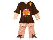 Little Girls Brown Orange Turkey Tunic Pant Boutique Outfit Set 2T