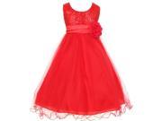 Big Girls Red Sequin Mesh Flower Sash Christmas Special Occasion Dress 12