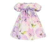 Lito Baby Girls Lilac Short Sleeve Floral Cotton Print Easter Dress 0 3M