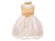Baby Girls Gold White Floral Jeweled Easter Flower Girl Bubble Dress 18M
