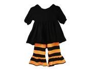 Little Girls Black Orange Stripes Ruffles Boutique Pant Outfit Set 5