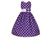 Big Girls Purple White Polka Dot Allover Bow Accented Easter Dress 10