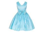 Little Girls Aqua Taffeta Rhinestone Bow Adorned Flower Girl Dress 2T