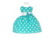 Baby Girls Teal White Polka Dot Bow Sash Headband Special Occasion Dress 18M