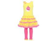 Rare Editions Little Girls Yellow Polka Dot Trim 2 Pc Dress Legging Set 2T