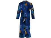 Little Boys Dark Blue Sport Ball Print Allover Button 2 Pc Pajama Set 4T