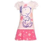 Peanuts Little Girls White Pink Dog Drawing Print Top Floral Skirt Set 5