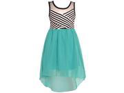 Little Girls Teal Black Stripe Pattern Hi Lo Sleeveless Trendy Dress 4