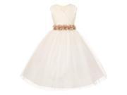 Big Girls Ivory Champagne Chiffon Floral Sash Tulle Junior Bridesmaid Dress 10