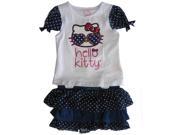 Hello Kitty Little Girls Navy Blue Dotted Glittery Applique 2 Pc Skirt Set 6X