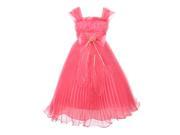 Big Girls Coral Crystal Organza Pleated Floral Corsage Flower Girl Dress 12