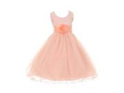 Little Girls Peach Tulle Organza Rosette Bodice Flower Girl Dress 6