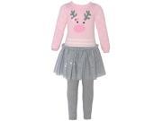 Bonnie Jean Baby Girls Pink Reindeer Applique Sweater Skirt Legging Set 24M
