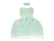 Baby Girls Mint Organza Floral Headband Sleeveless Special Occasion Dress 24M