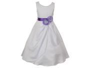 Big Girls White Purple Bridal Dull Satin Sequin Flowers Occasion Dress 10