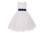 Little Girls White Royal Blue Chiffon Floral Sash Tulle Flower Girl Dress 2