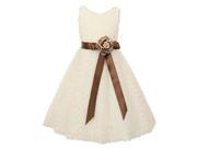Little Girls Ivory Brown Sash Sleeveless Rosette Special Occasion Dress 2