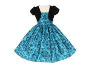 Little Girls Turquoise Black Taffeta Velvet Flocked Bolero Christmas Dress 6