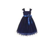 Little Girls Royal Blue Poly Mesh Satin Flower Sash Special Occasion Dress 4